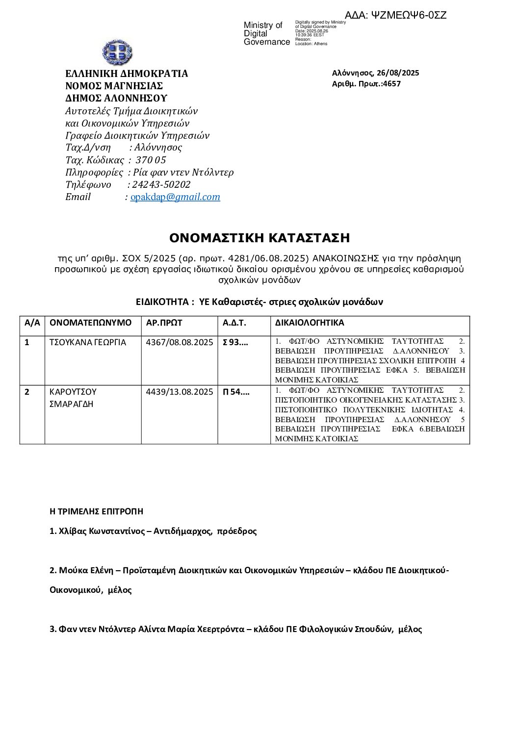 Ονομαστική Κατάσταση ΣΟΧ5-2025 ΨΖΜΕΩΨ6-0ΣΖ