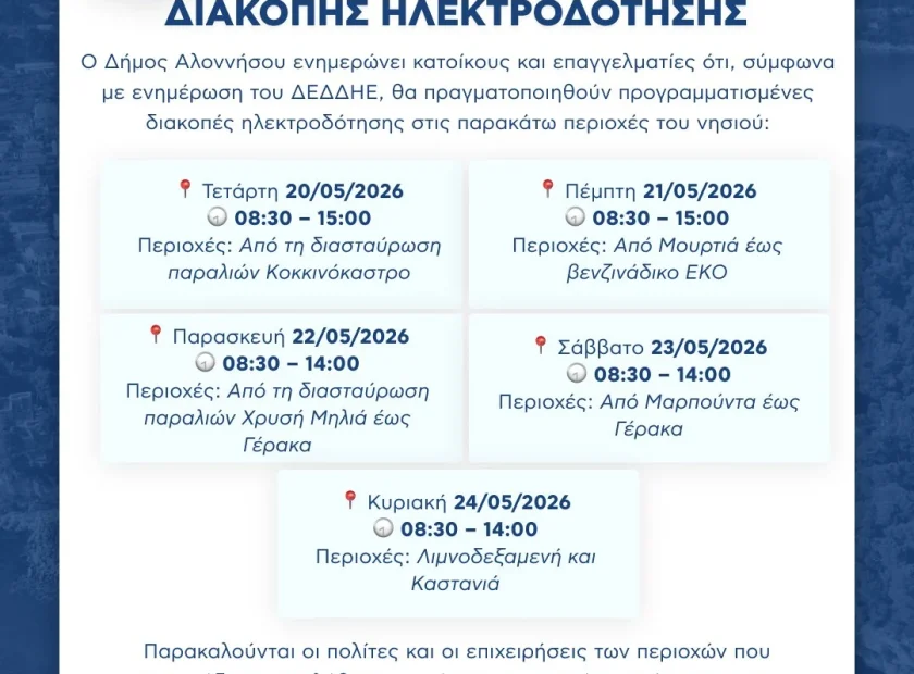 ΑΝΑΚΟΙΝΩΣΗ – ΔΗΜΟΣ ΑΛΟΝΝΗΣΟΥ