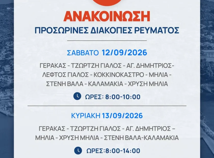 Προσωρινές διακοπές ρεύματος στην Αλόννησο