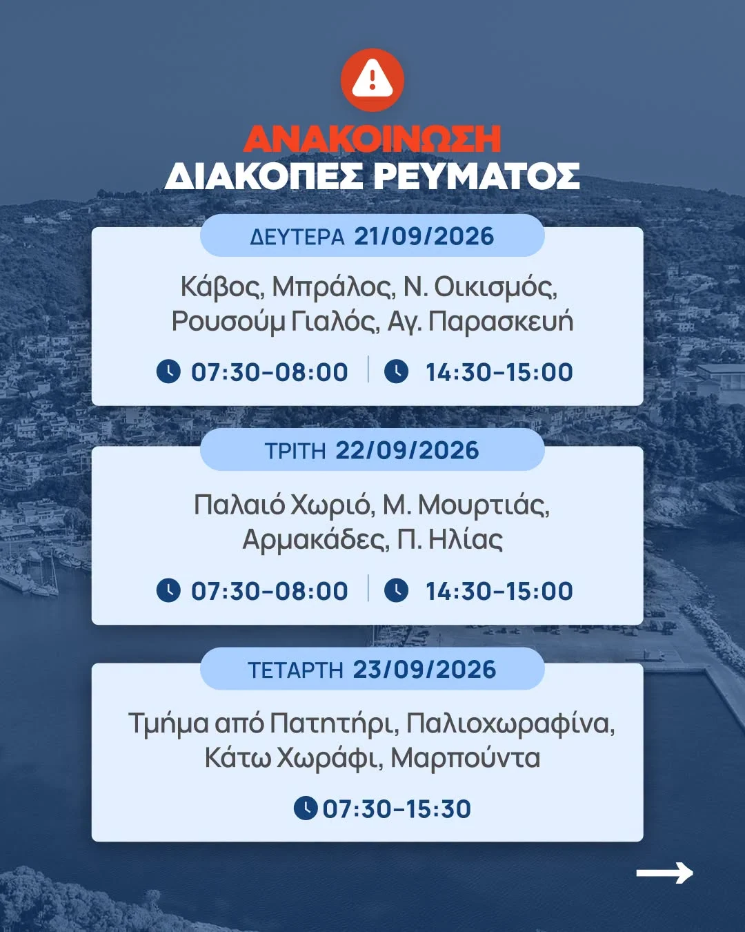 ΑΝΑΚΟΙΝΩΣΗ – ΠΡΟΓΡΑΜΜΑΤΙΣΜΕΝΕΣ ΔΙΑΚΟΠΕΣ ΡΕΥΜΑΤΟΣ